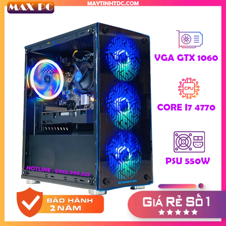 PC GAMING chiến FULL GAME, cấu hình Core i7 4770 | RAM 16GB | SSD 256GB | VGA GTX 1060 6GB. TẶNG KÈM 01 ổ cứng HDD 250GB.