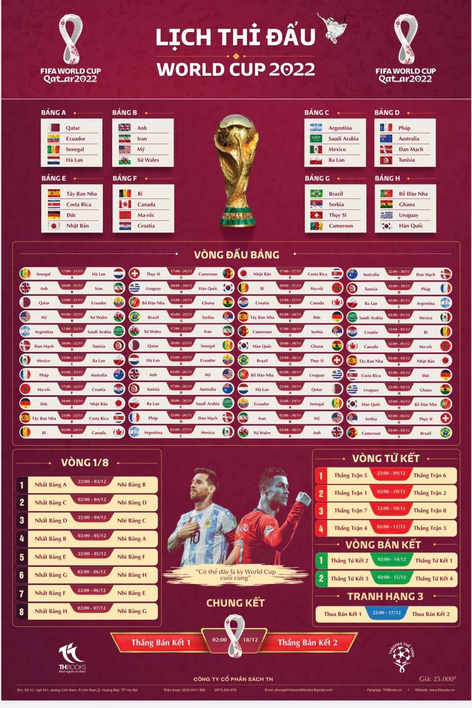 Lịch Thi Đấu World Cup 2022 - Khổ Lớn 52 x 79 cm - Theo Giờ Việt Nam