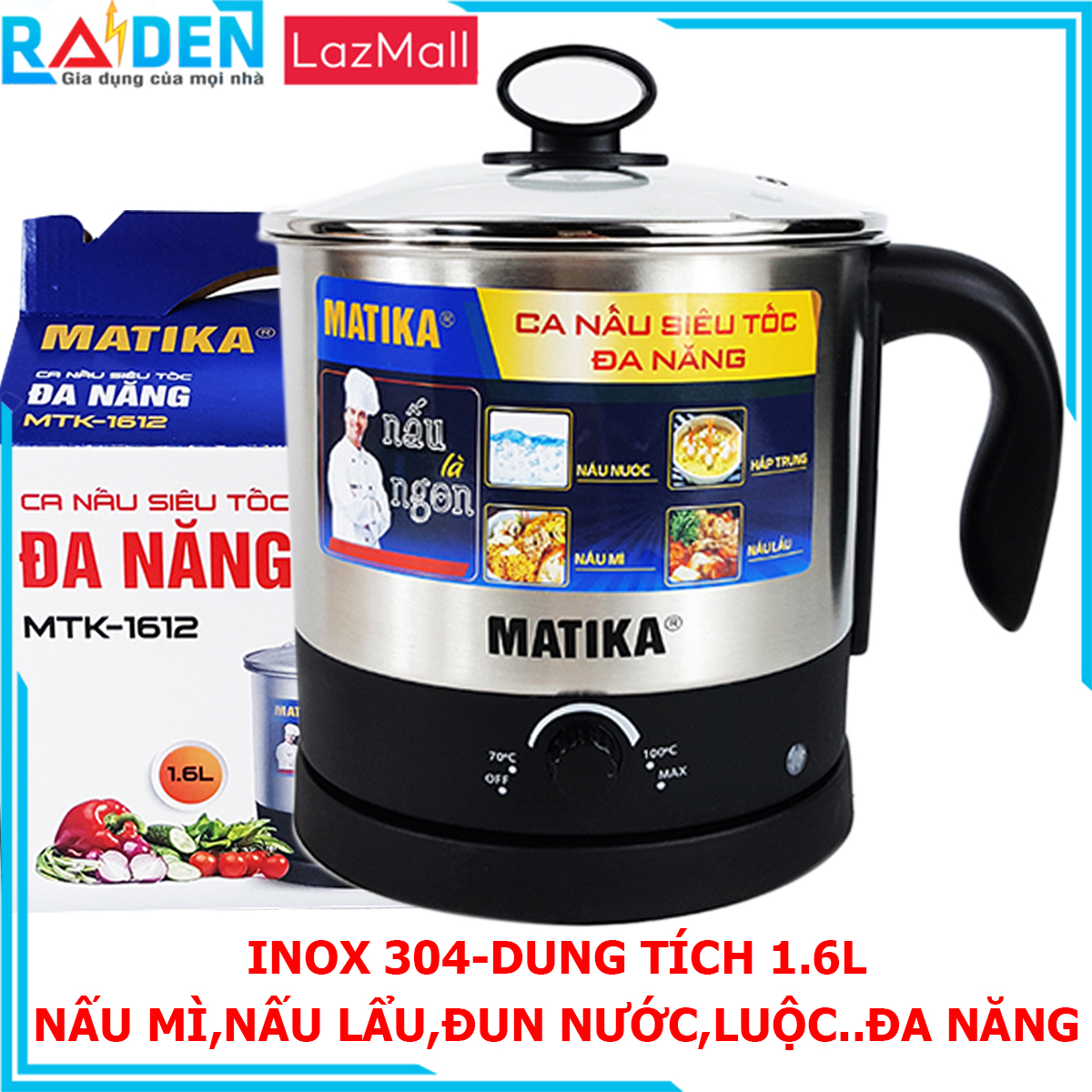 Ca Nấu Đa Năng 1.6L Inox 304 MATIKA MTK-1612 Công Suất 600W - Nồi lẩu mini đa năngấm đun nước...