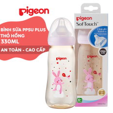 Bình sữa cổ rộng PPSU Plus Thỏ hồng Pigeon 330ml (L)