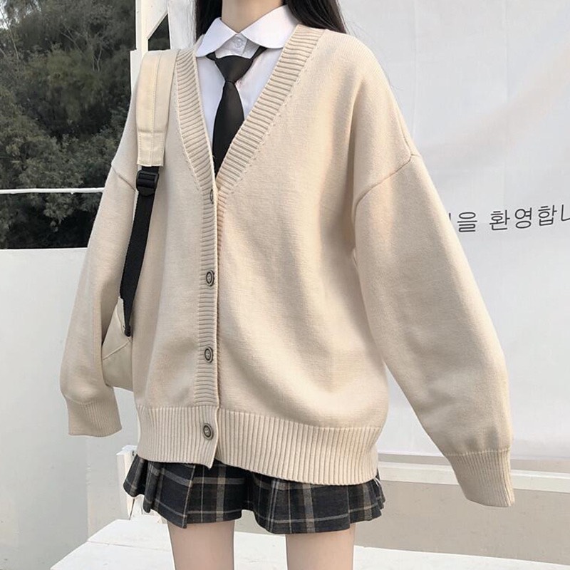 Áo khoác cardigan trơn dáng basic form rộng kiểu dáng học sinh Hàn Quốc PANOSI - A700