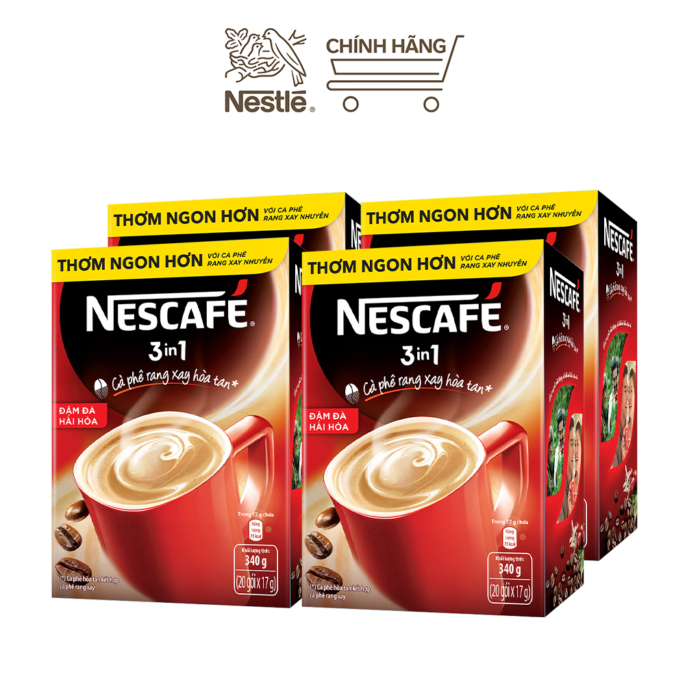 [Tặng bộ 3 thố thuỷ tinh Nescafé] Combo 4 hộp Nescafé 3in1 cà phê rang xay hòa tan đậm đà...