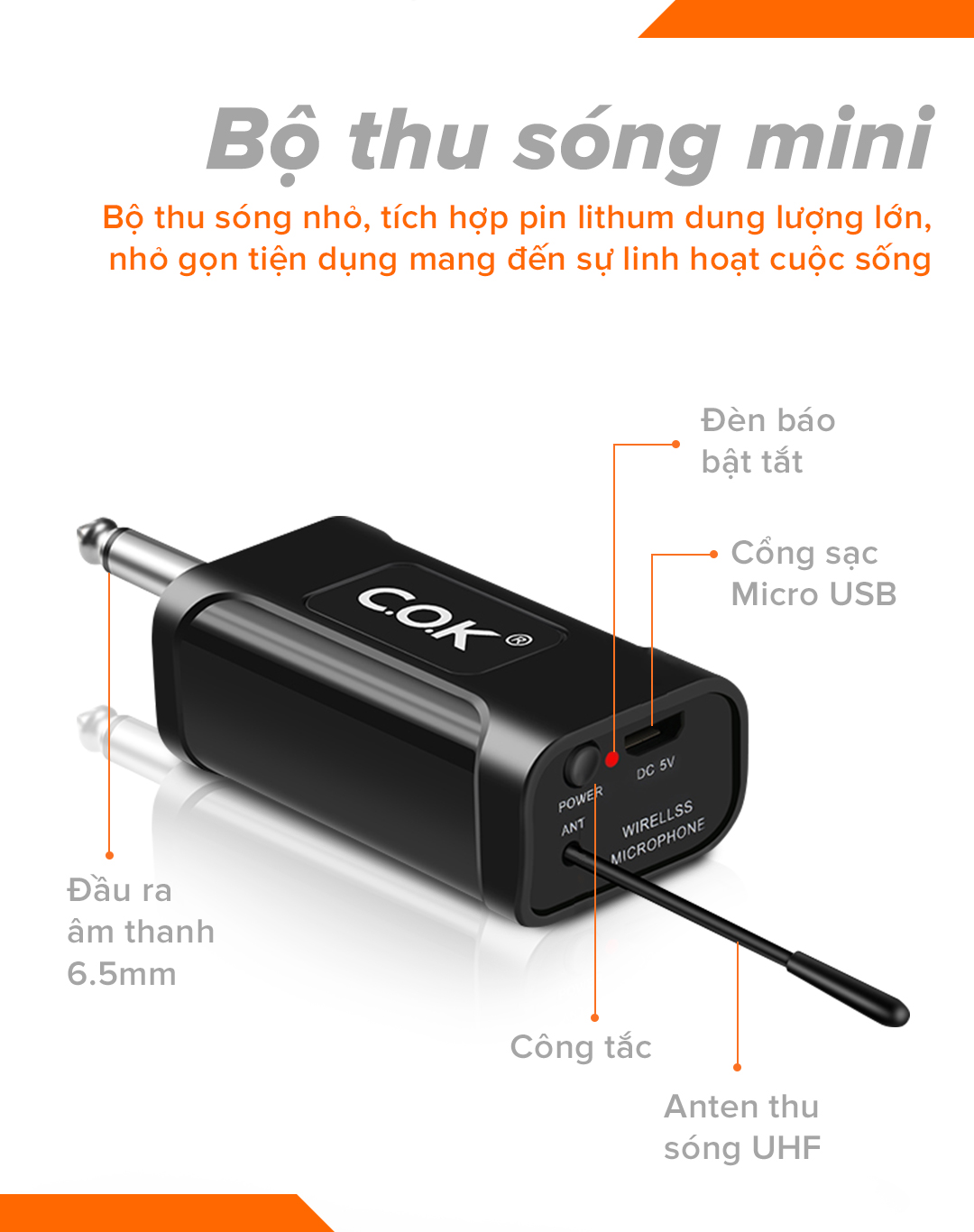 Micro không dây cao cấp C.O.K ST-212 (2 Micro), [Micro Karaoke phù hợp với mọi loa kéo & dàn âm...