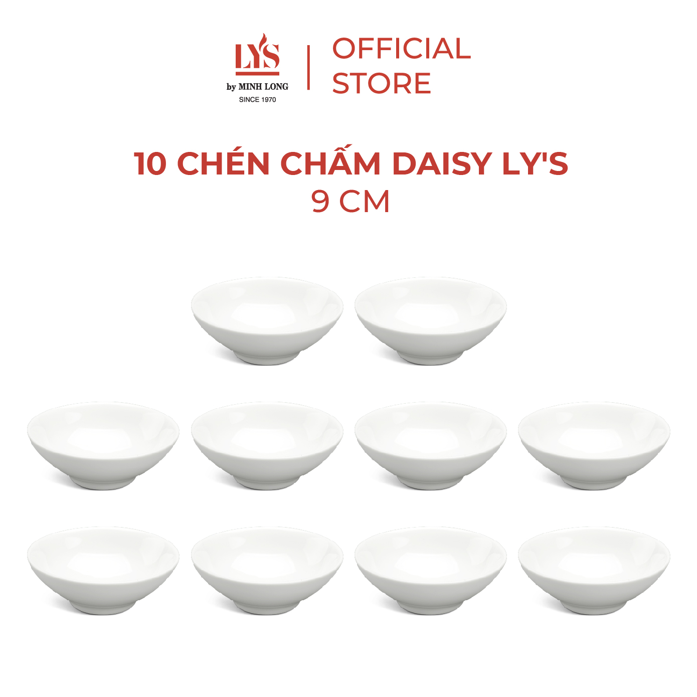 hộp 10 chén chấm (chén nước tương) daisy Ly's 9cm màu trắng ngà siêu cứng gốm sứ cao cấp (Ly's...
