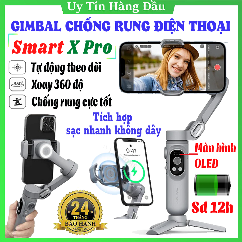 Gimbal cho điện thoại chính hãng Smart X Pro, Tay cầm gimbal chống rung hỗ trợ quay phim chụp ảnh...