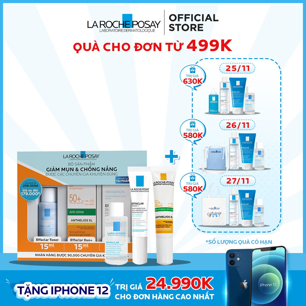 Bộ sản phẩm kem chống nắng và kem dưỡng giảm mụn toàn diện La Roche Posay