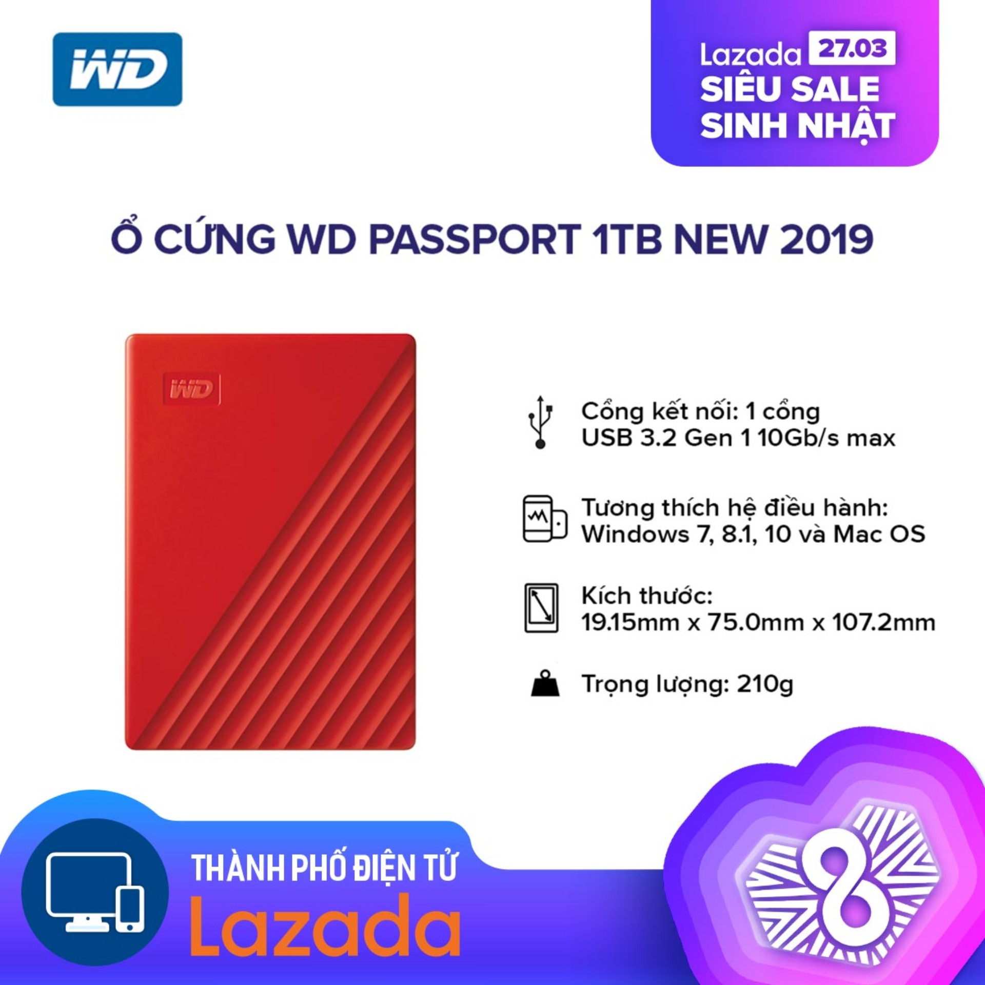 [HÀNG CHÍNH HÃNG - BẢO HÀNH 3 NĂM TOÀN CẦU] Ổ cứng WD Passport 1TB HDD new 2019 l Tặng...
