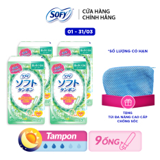 [Tặng Túi Đa Năng Chống Sốc] Bộ 4 Băng vệ sinh siêu thấm Sofy Soft Tampon Super gói 9 ống (Hàng nhập khẩu)