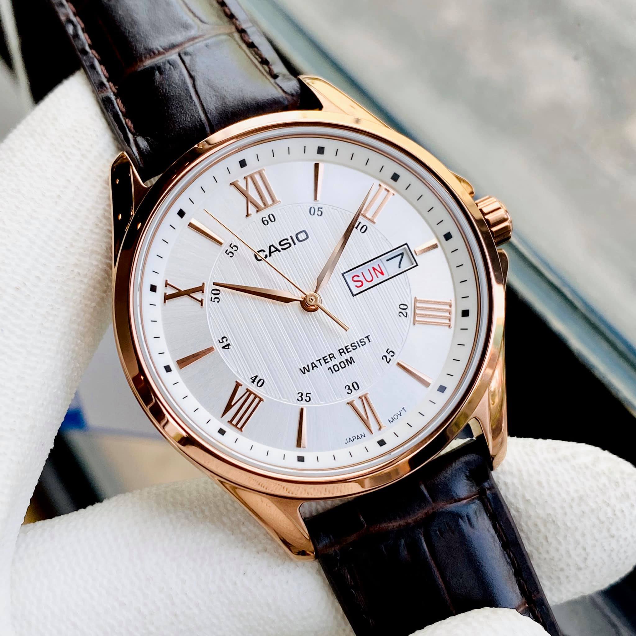 Đồng hồ nam dây da mặt trắng Casio MTP 1384L - 7A Bảo hành 1 năm Hyma watch