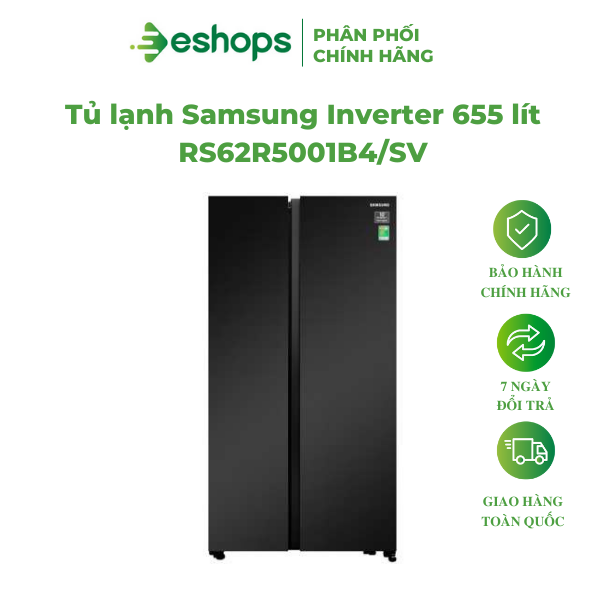 Tủ lạnh Samsung Inverter 655 lít RS62R5001B4/SV, Làm lạnh vòm Bảo hành 24 tháng, Hàng chính hãng