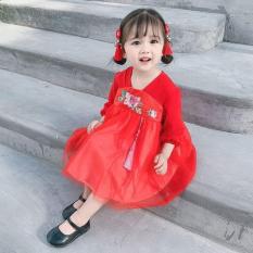 váy cổ trang thêu hoa cho bé gái 10-20kg