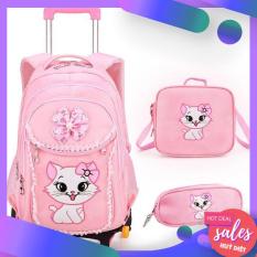 Balo Kéo Học Sinh Hello Kitty Tặng Kèm Túi Xách Và Hộp Bút Siêu Xinh