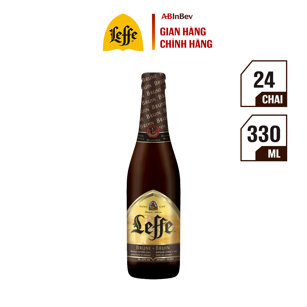 Thùng 24 chai bia Leffe Brune (Leffe Nâu) (330ml/chai) - Vị Caramel Đắng Nồng Caramel Nhập Khẩu Từ Bỉ