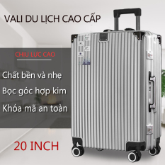 Vali du lịch vali xách tay kim loại 20inch/24inch hợp kim nhôm có mã số 4 bánh xe tay kéo dày hơn vali màu bạc hot trên mạng vali phong cách retro màu trơn Our shopping home