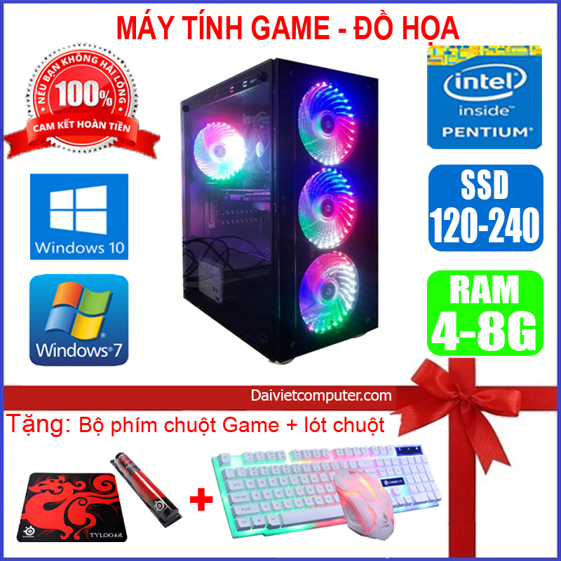 Máy tính PC Game LED CPU Dual Core E7/8xxx / Pentium G2010 / Ram 4GB-8GB / HDD 250GB - SSD...