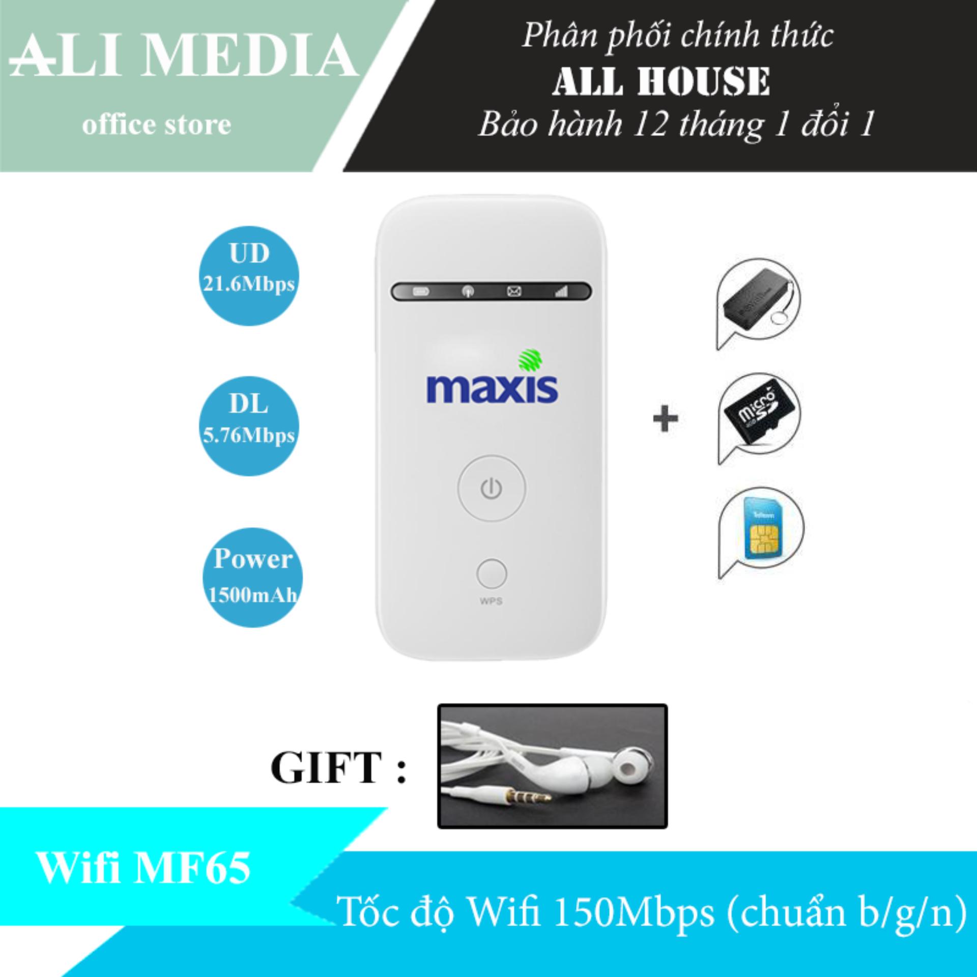 Bộ phát wifi từ sim 3G/4G MF65 phiên bản MaXis - Tặng kèm combo ( Tai nghe ) siêu khủng