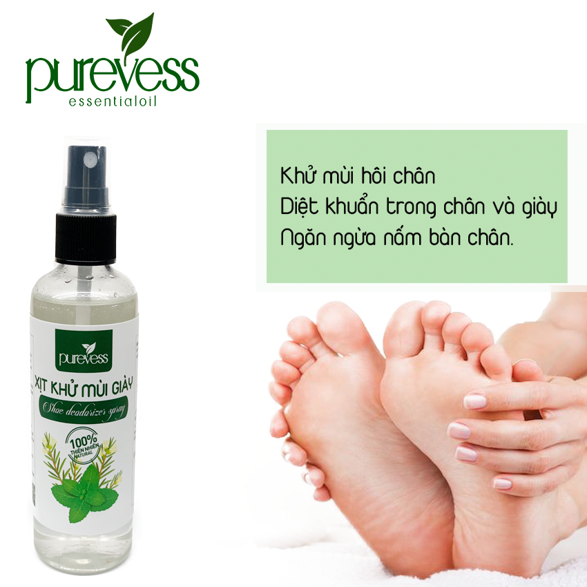 Khử mùi hôi giày Purevess 100ml giúp khử mùi, diệt khuẩn và loại bỏ tác nhân gây mùi trong chân...