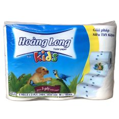 Lốc 6 cuộn giấy vệ sinh lụa Hoàng Long Kids 900g không lõi