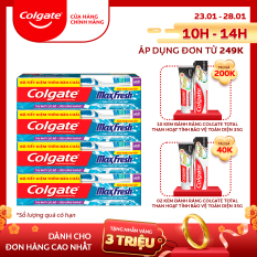 Bộ 4 Kem đánh răng Colgate bạc hà the mát Maxfresh 230g/tuýp tặng bàn chải đánh răng lông mềm