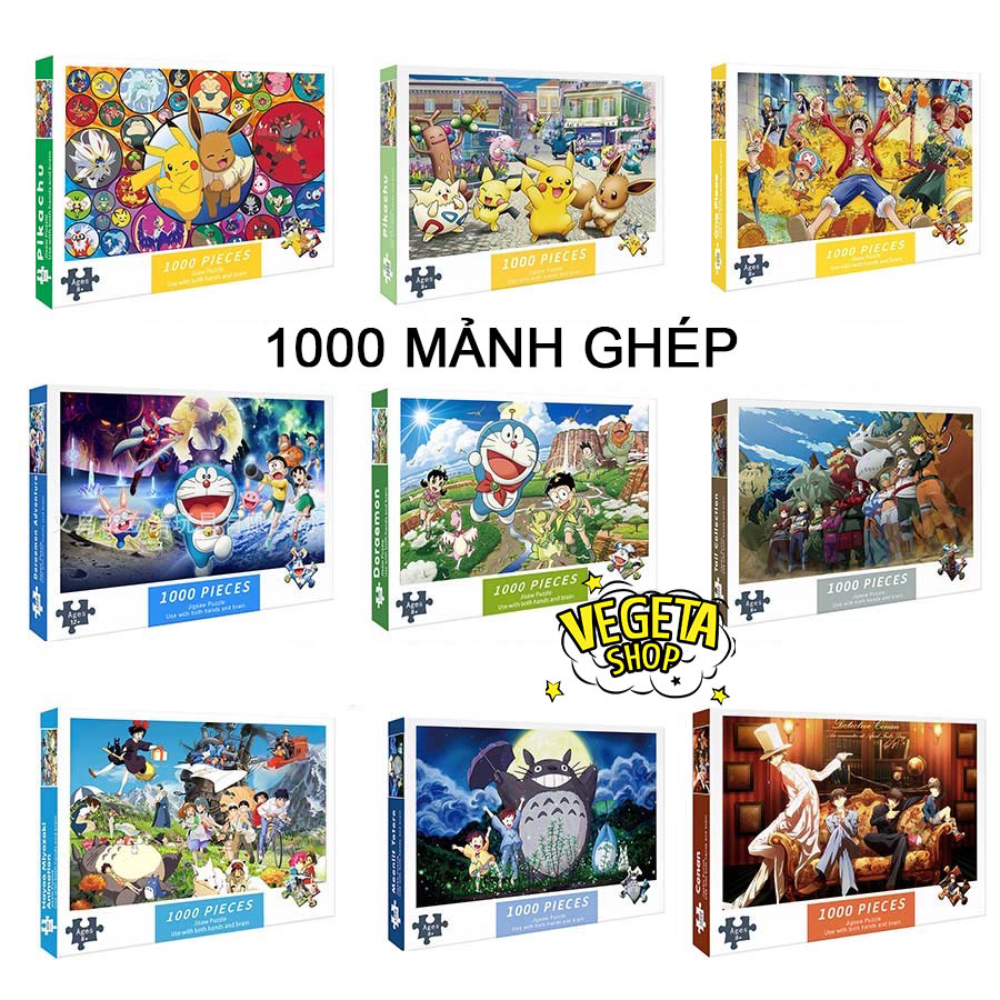 Tranh xếp hình 1000 mảnh - Ghép hình tranh 75x50cm - One Piece Doraemon Pikachu Conan Shinichi Kaito Kid Nobita...