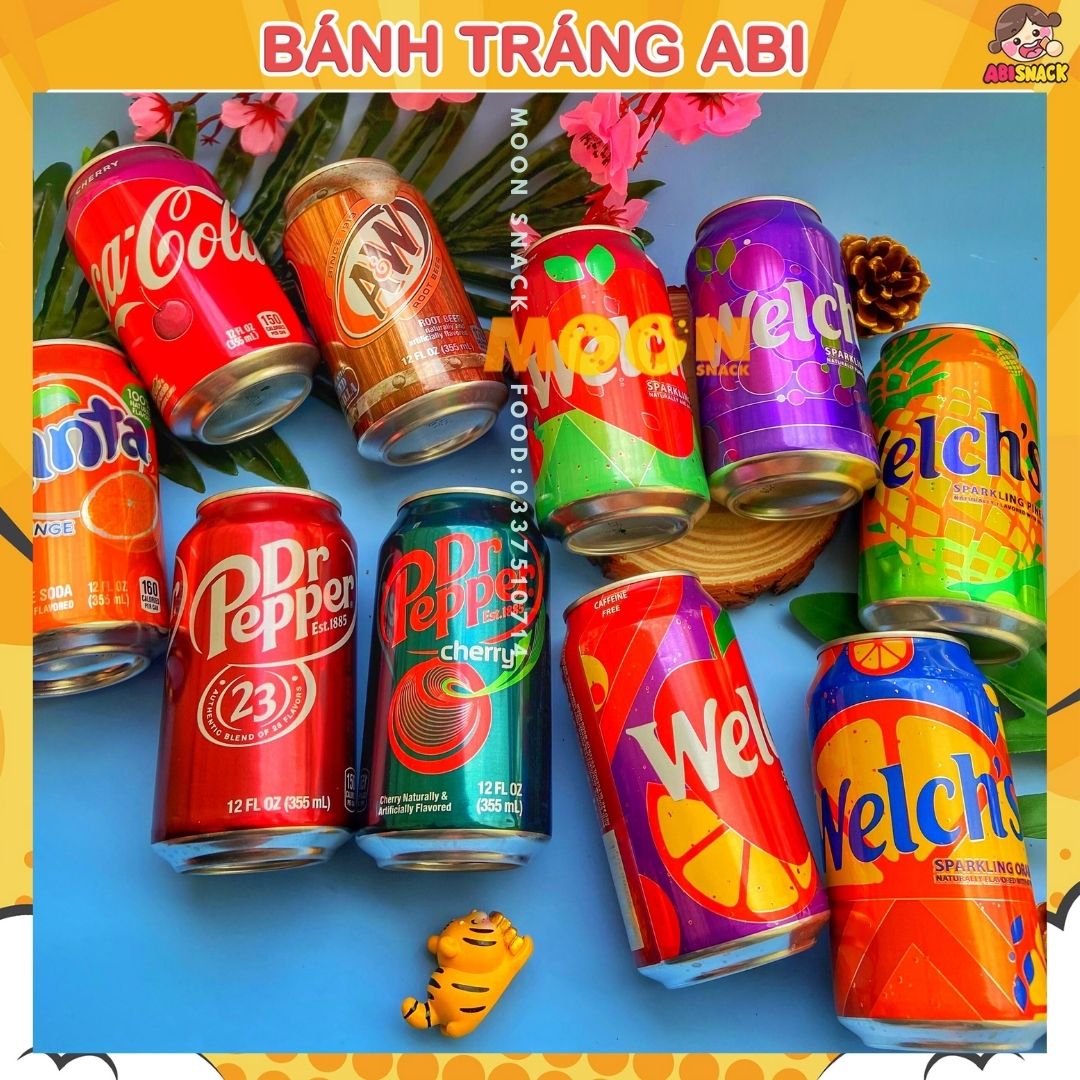 Tổng Hợp Nước Ngọt Lon có Gas Welch’s/Coca/Dr Pepper/AW/Fanta Nhập Khẩu Mỹ USA 335ml
