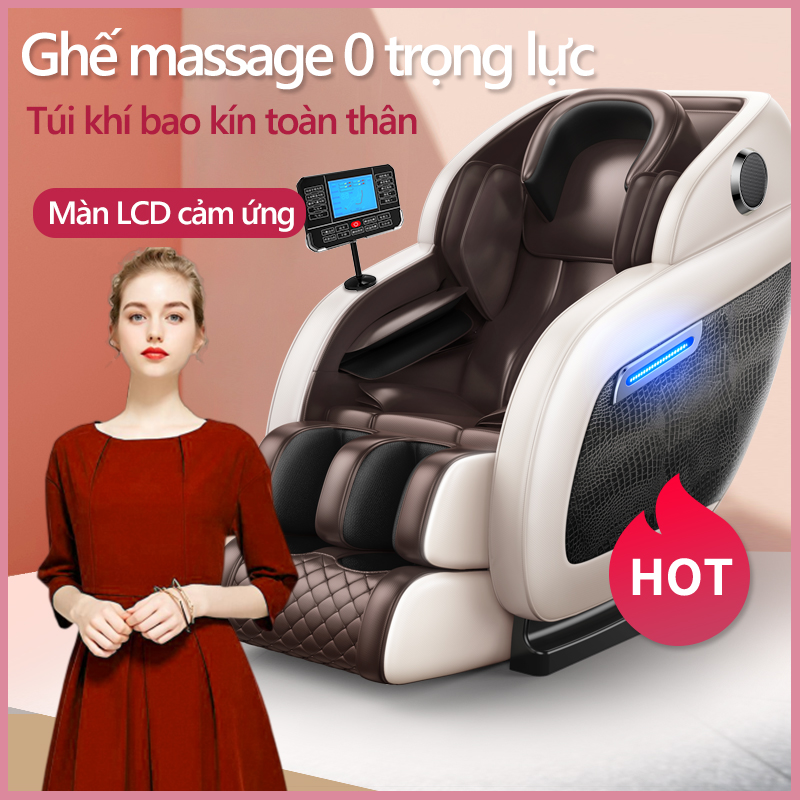 ghế massage máy mát xa toàn thân kiểu phi thuyền không trọng lực bảng điều khiển LCD cảm ứng cỡ lớn da hoa văn cá sấu loa nhạc bluetooth