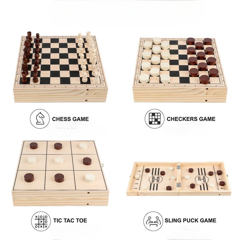 Bộ chơi cờ vua gỗ cao cấp 4 trong 1 đồ chơi giải trí rèn luyện cho bé và gia...