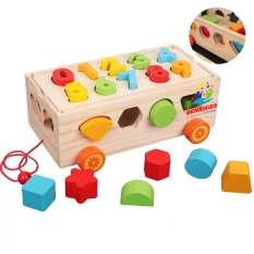 Đồ Chơi Xe Kéo Thả Hình Ghép Số 2 Trong 1 Bằng Gỗ Cho Bé