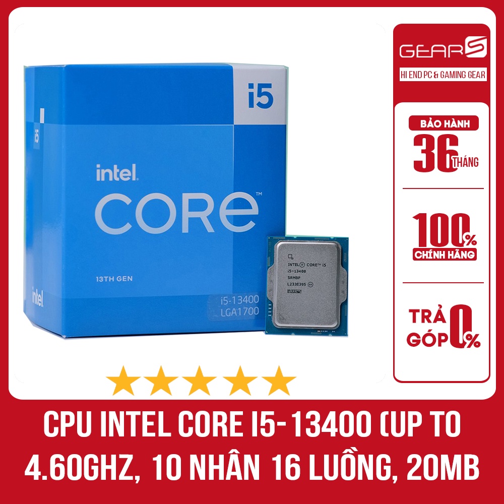 CPU Intel Core i5 13400 (Up To 4.60GHz, 10 Nhân 16 Luồng, 20MB Cache, LGA 1700) - Bảo hành 36...