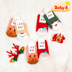 Set 2 đôi tất vớ Noel cao cấp chống trượt cổ thấp cho bé 0-3 tuổi chất cotton thấm hút tốt họa tiết Giáng sinh đáng yêu Baby-S – ST015