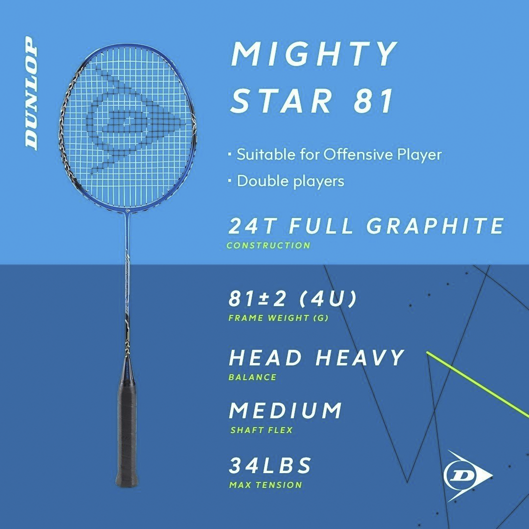 Vợt cầu lông Dunlop MIGHTY – STAR 81 ( VỢT CÔNG ) – hàng nhập khẩu chính hãng – tặng kèm cuốn cán, bao đựng vợt