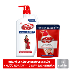 Combo Sữa Tắm Và Nước Rửa Tay Sạch Khuẩn Lifebuoy Bảo Vệ Vượt Trội 10 (850g + 450g)