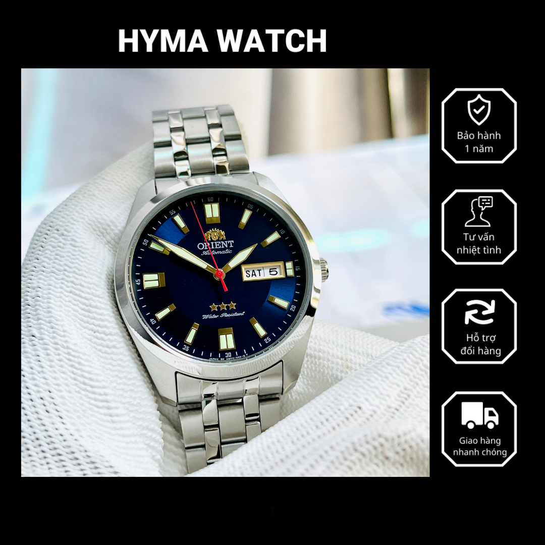 Đồng hồ nam máy cơ dây thép – Mặt xanh Orient 3 Sao Automatic Blue RA-AB0019L19B Bảo hành 1 năm Hyma watch