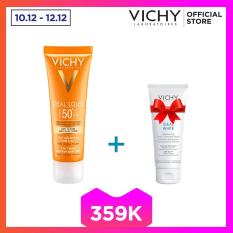 Kem chống nắng có màu ngăn sạm da, giảm thâm nám Vichy Ideal Soleil Anti-Darkspot SPF50 50ml + Tặng Sữa rửa mặt dưỡng trắng Ideal White foam 15ml