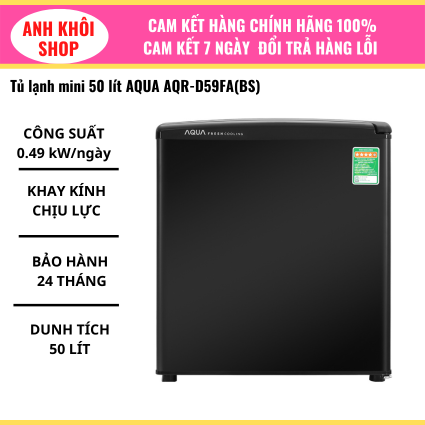 Tủ lạnh mini 50 lít AQUA AQR-D59FA(BS)-Hàng chính hãng bảo hành chính hãng 24 tháng trên toàn quốc