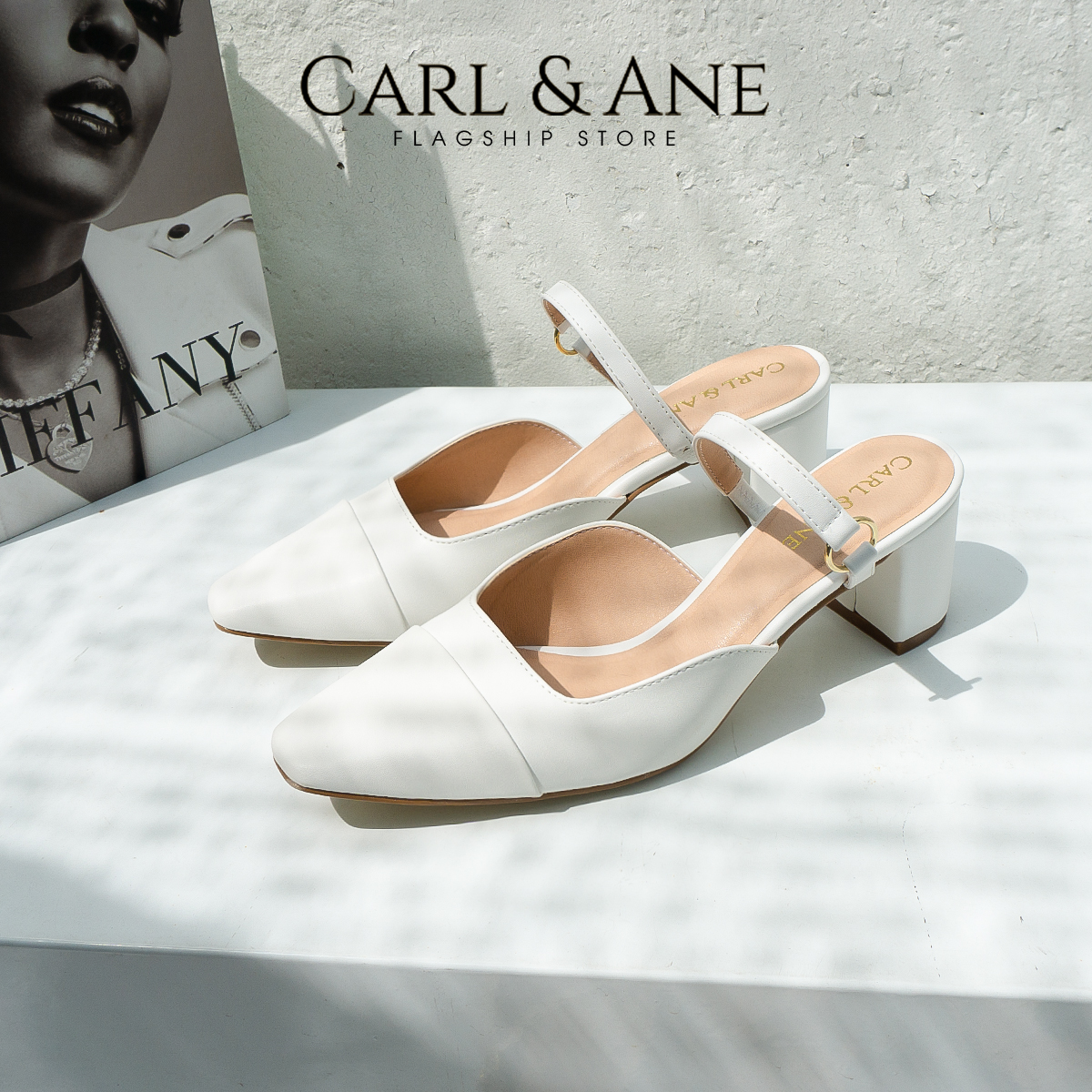 Carl & Ane - Giày gót vuông mũi nhọn thời trang công sở cao 5cm màu đen - CL024