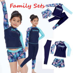 Supermall 2 cái / bộ Trẻ em trai và gái Đồ bơi dài tay Sấy nhanh Chống nắng Đồ bơi Quần ngắn Bộ quần áo cha mẹ-trẻ em