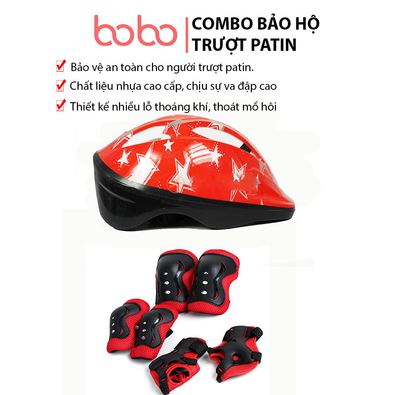 COMBO đồ bảo hộ trượt patin BoBokids gồm mũ bảo hiểm và bộ bảo hộ 6 chi tiết