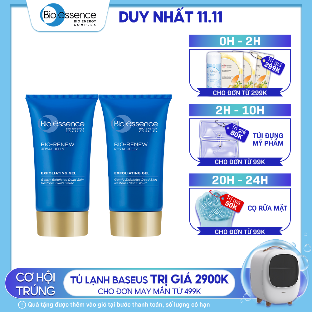 Bộ 2 Gel tẩy tế bào chết dưỡng da tươi trẻ Bio-Essence Bio-Renew tinh chất sữa ong chúa 60gr