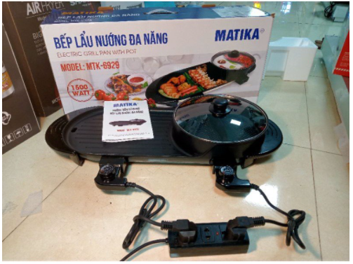 Bếp lẩu nướng đa năng 2 trong 1 Matika MTK-6929 , bếp lẩu nướng dài 2 ngăn , bếp lẩu...