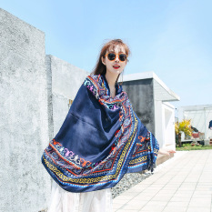 Khăn Choàng Quàng Cổ Boho Họa Tiết Thổ Cẩm Màu Xanh Đen – Chất Liệu Cotton – 90x180cm – Mã KC293