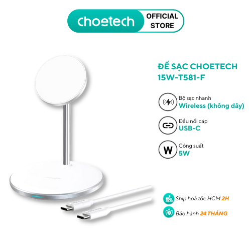 Đế sạc MagSafe CHOETECH MagLeap Duo 2 in 1 Magnetic Wireless Charing Stand 15W-T581-F (iPhone 12/Airpods 3/Airpods Pro)