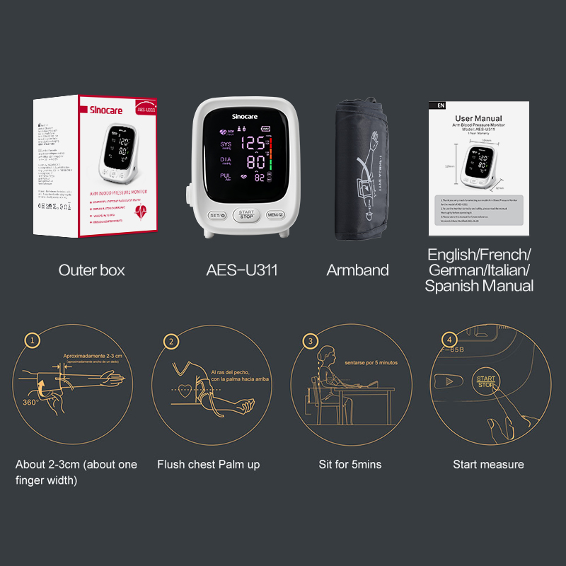 Sinocare Sạc USB tự động Máy đo huyết áp bắp tay cho người dùng kép Máy đo huyết áp đo...