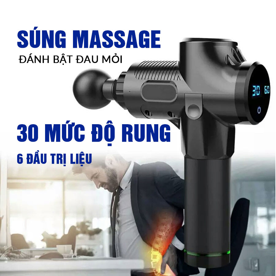 Súng Massage Cầm Tay Cao Cấp Cát Á 6 đầu trị liệu, 30 chế độ rung EM009 - Bảo hành...