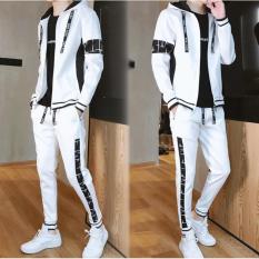Bộ Quần Áo Thun Nam Khóa Kéo Dài Tay Dây Chữ Phối Màu Đen Trắng Cá Tính Sành Điệu Phong Nam MEN QA 049
