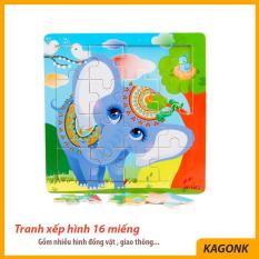 Đồ chơi tranh ghép hình gỗ 16 miếng – hình động vật giao thông chữ cái – Đồ chơi xếp hình Kagonk 281019