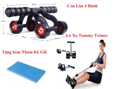 Dụng cụ Tập Thể Dục Tại Nhà Con Lăn 4 Bánh (Tặng Thảm) + Dây Kéo Tummy Trimer