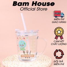 Ly thủy tinh có nắp đậy ron cao su và vạch định lượng Bam House tặng kèm ống hút cao cấp LCS01 – Bam House