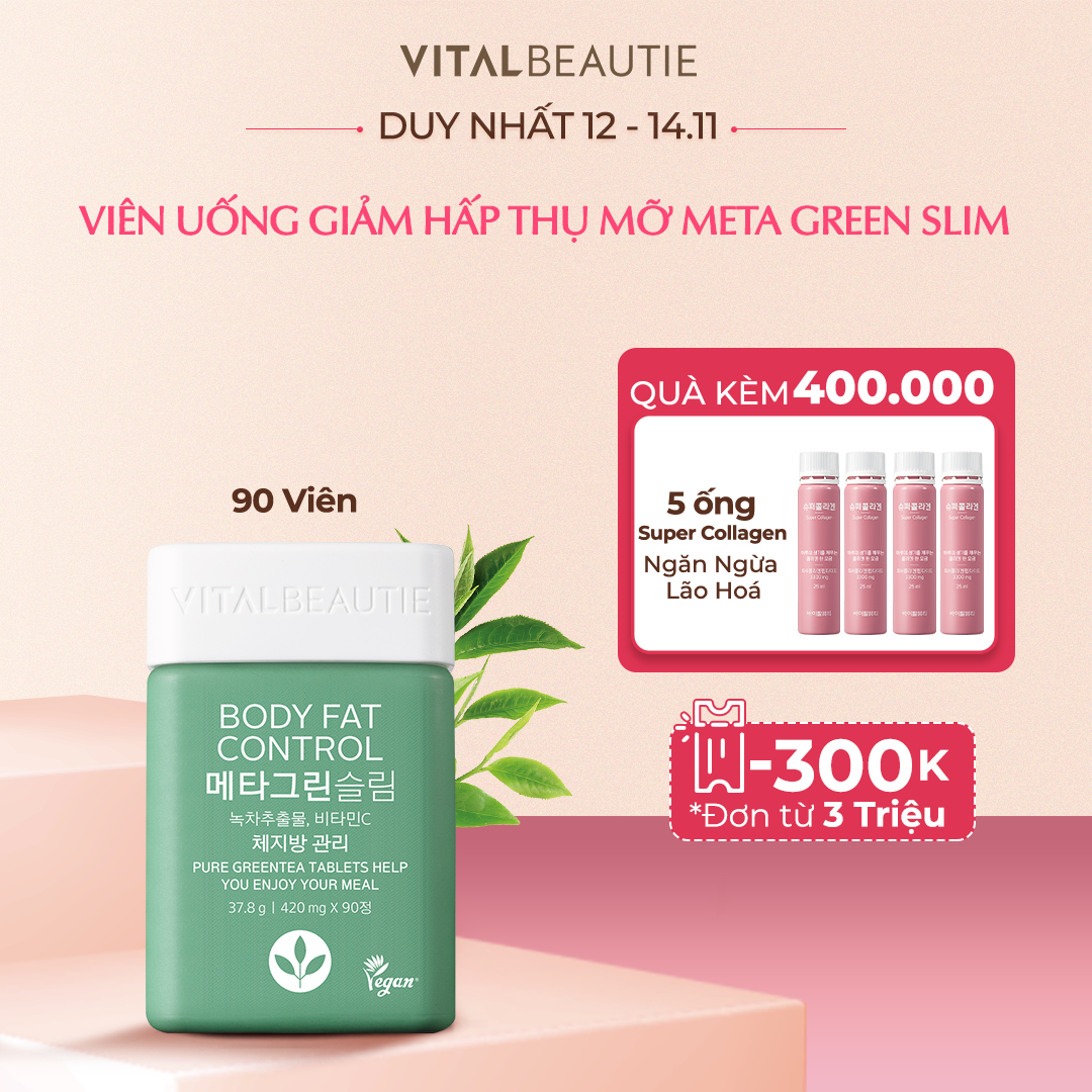 Viên Uống Giảm Hấp Thụ Mỡ Vital Beautie Meta Green Slim (90 Viên)