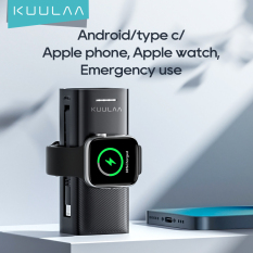 KUULAA 5000MAH Power Bank with Qi Wireless for i Watch Apple Watch Wireless Powerbank with Attraction Function Portable Charger Built-in Lightning Cable Mini Lithium Battery with Type C Fast Charging